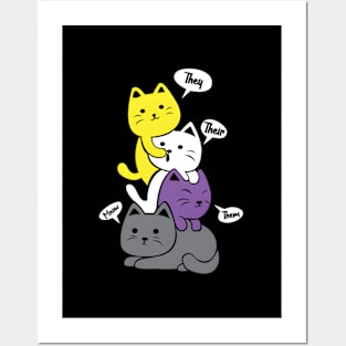 Nonbinary They Their Them Meow Non-Binary Flag Kawaii Posters and Art